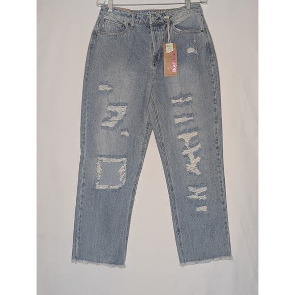 VANILLA STAR Juniors size 11 90s Boyfriend jeans super high rise Distressed NWT - Picture 1 of 7